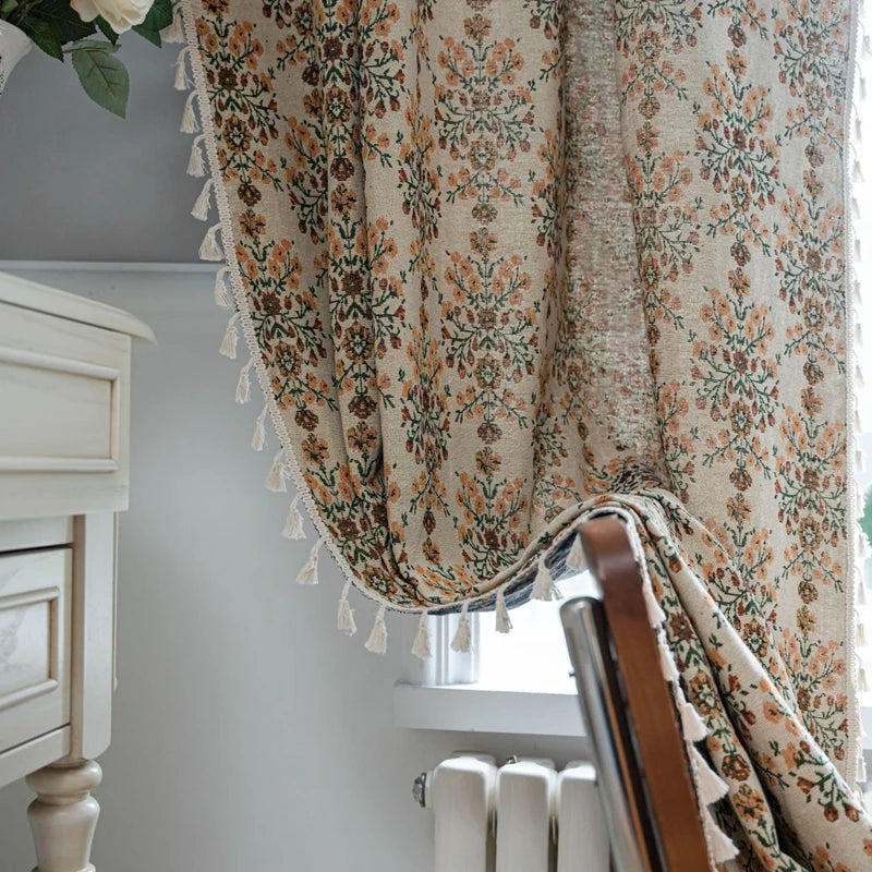 Rideau jacquard franges campagne Bohemia salon MonUniversRideau