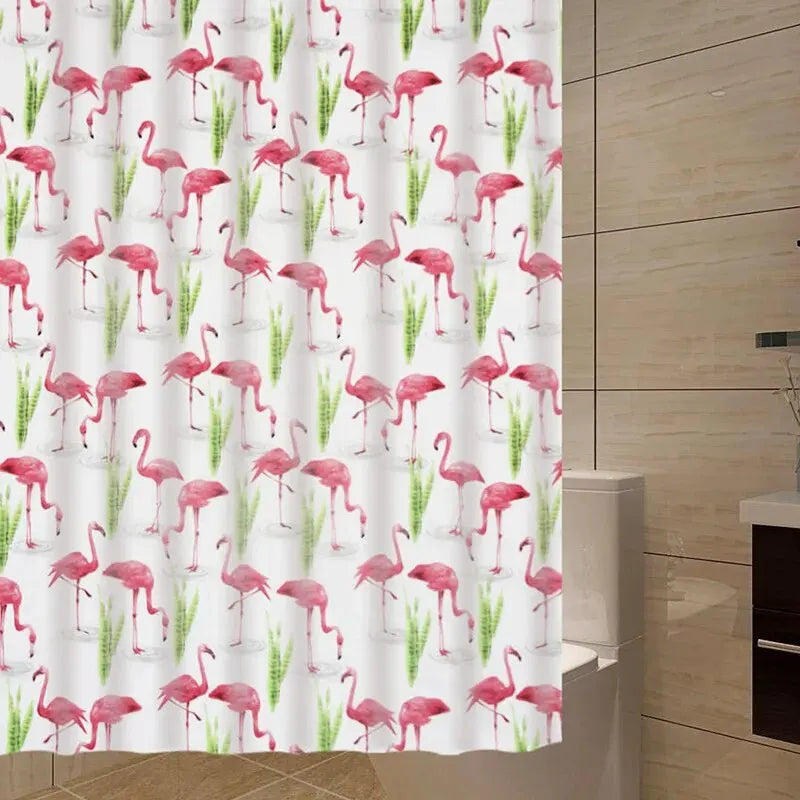 Rideau douche flamand rose motif tropical hibiscus 180x180 MonUniversRideau