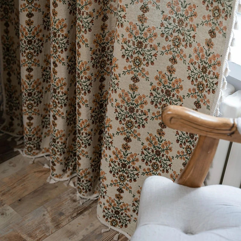 Rideau jacquard campagne ambiance salon chaleureux MonUniversRideau