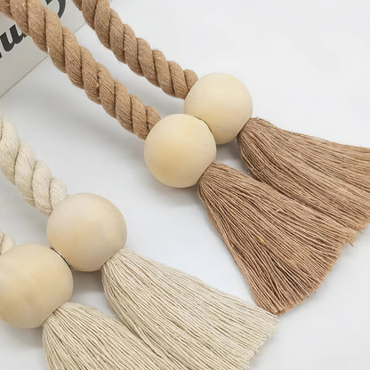 Embrasse rideau boheme coton beige bois naturel MonUniversRideau