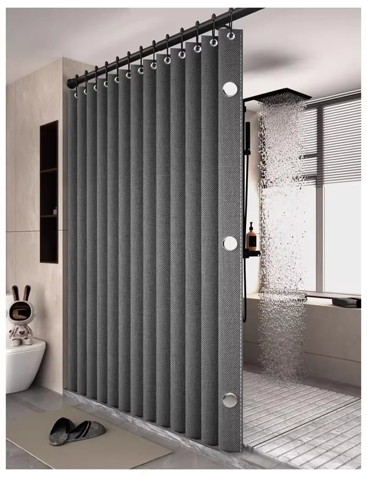 Rideau douche plisse magnetique Lineova effet lin gris MonUniversRideau