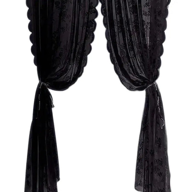 Voilage dentelle noire tete tunnel style baroque MonUniversRideau