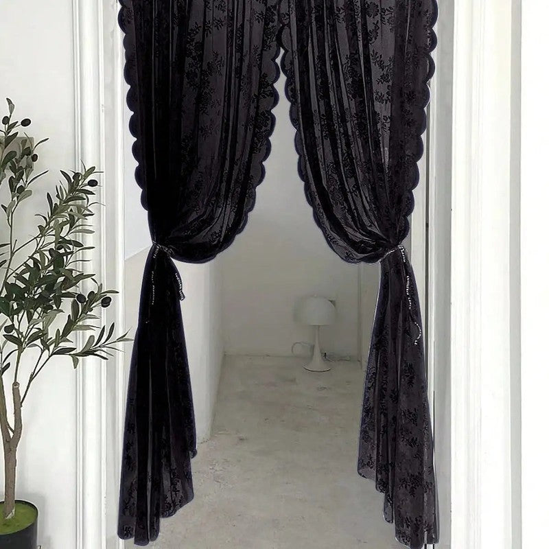 Voilage dentelle noire florale drape Noctelia MonUniversRideau