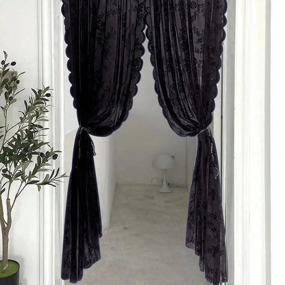 Voilage dentelle noire florale drape Noctelia MonUniversRideau