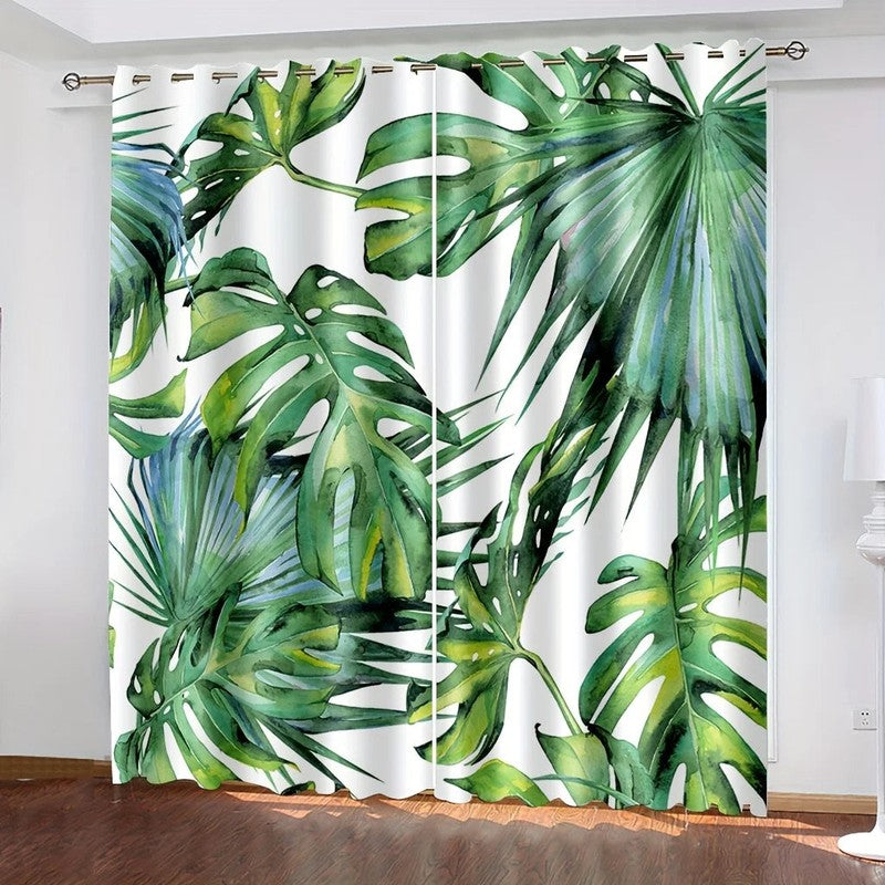 Voilage tropical feuilles monstera salon lumiere naturelle MonUniversRideau