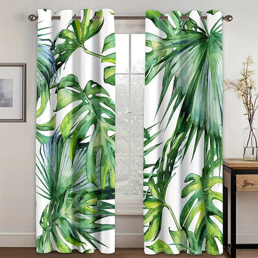 Detail imprime monstera vert voilage Folia MonUniversRideau