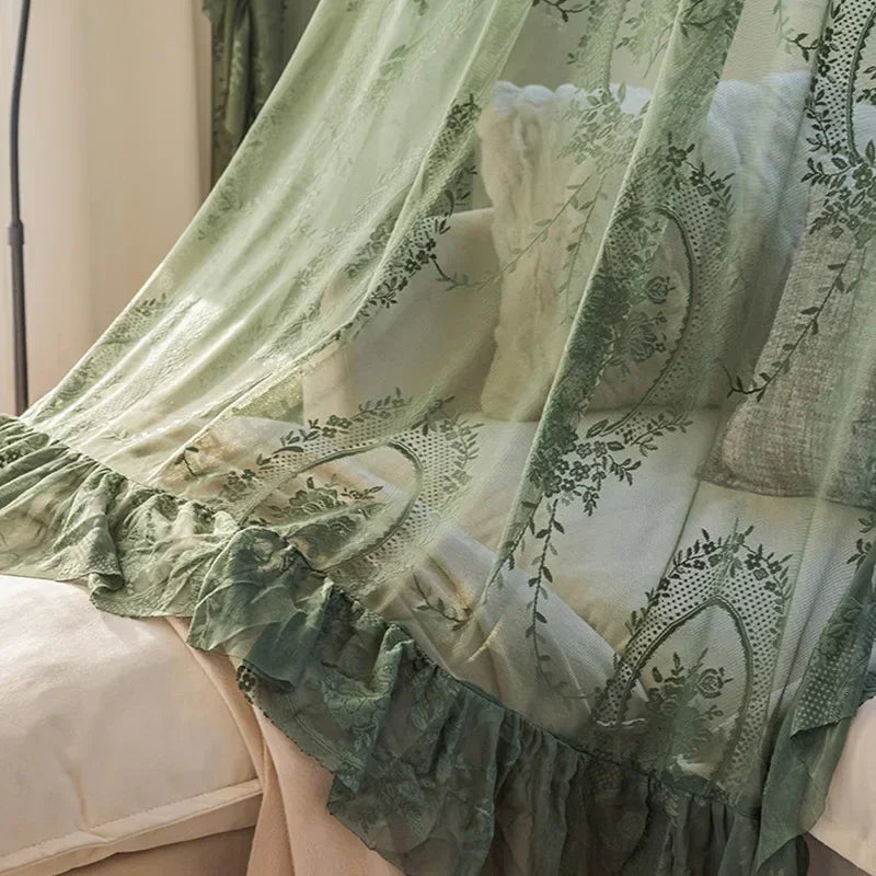 Tete coulissante voilage brode vert installation tringle MonUniversRideau