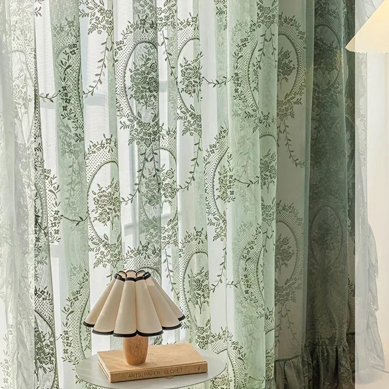 Voilage vert floral style cottagecore decoration interieure MonUniversRideau